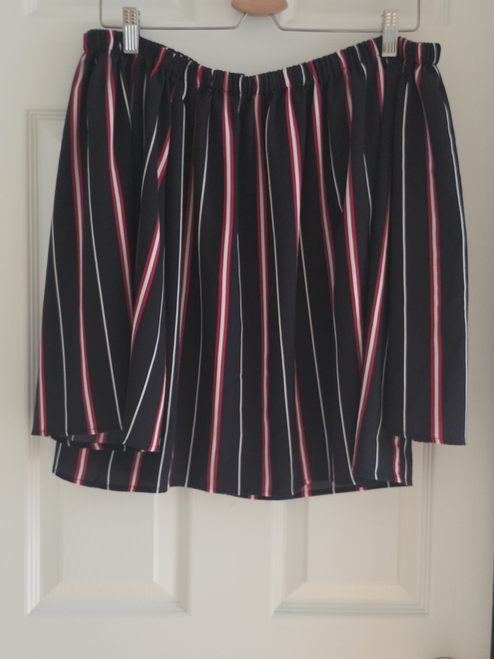 French Connection Off Thr Shoulder Navy Shirt with Red & White Stripes